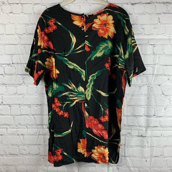 VINTAGE MARLA KIM Tunic Black with Tropical Print - Picture 5 of 7